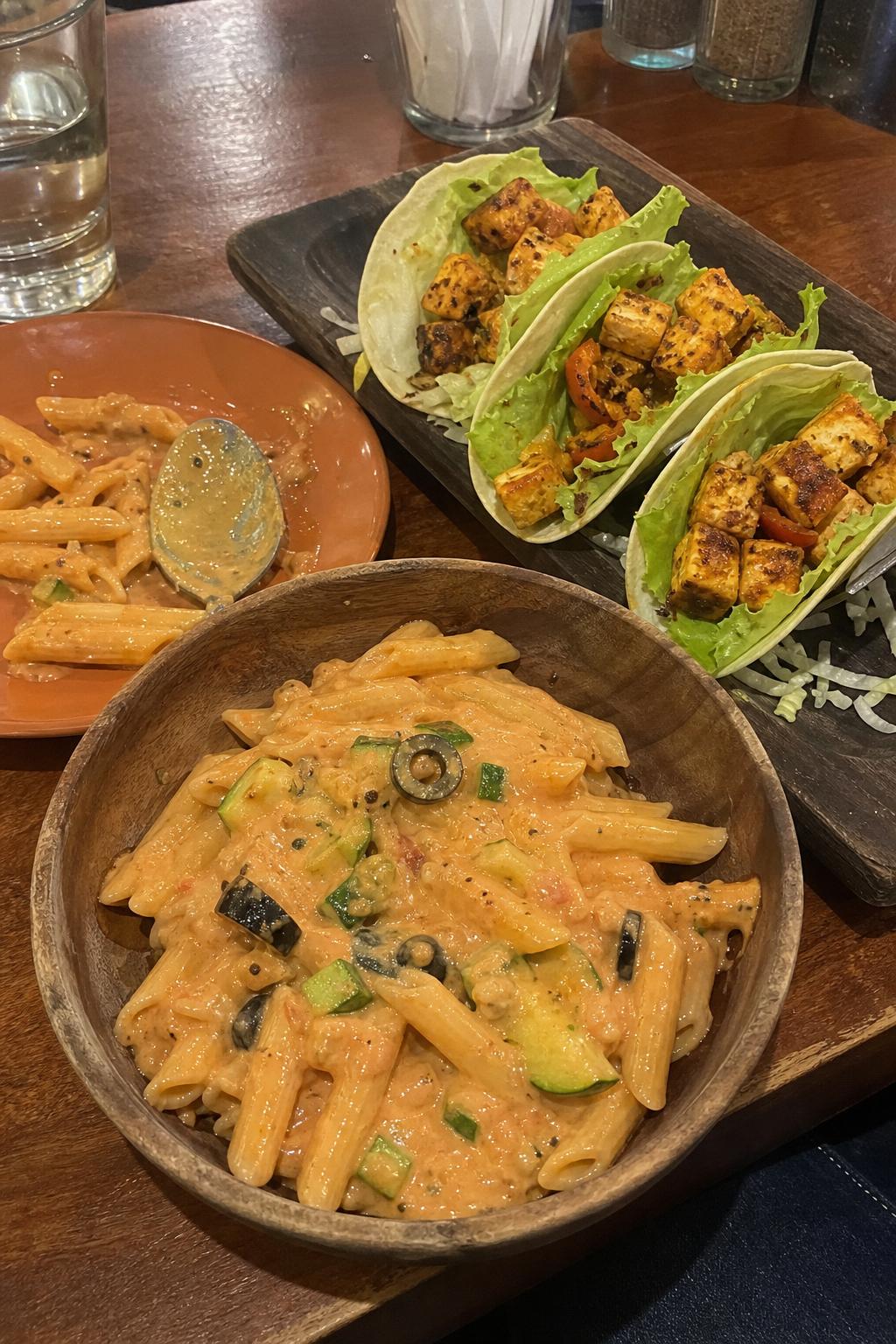 Paneer tacos and pink sauce pasta